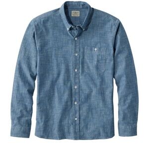 L.L. Bean Men's Comfort Stretch Chambray Shirt Slightly Fitted Untucked Fit Sz M